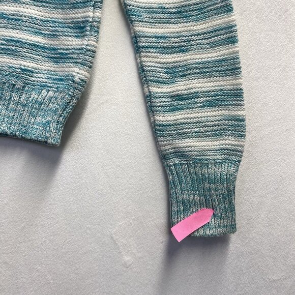 Cherokee Round Neck Long Sleeve Knit Sweater Girls S/P(6/6X) White/Green Stripes - Picture 2 of 16